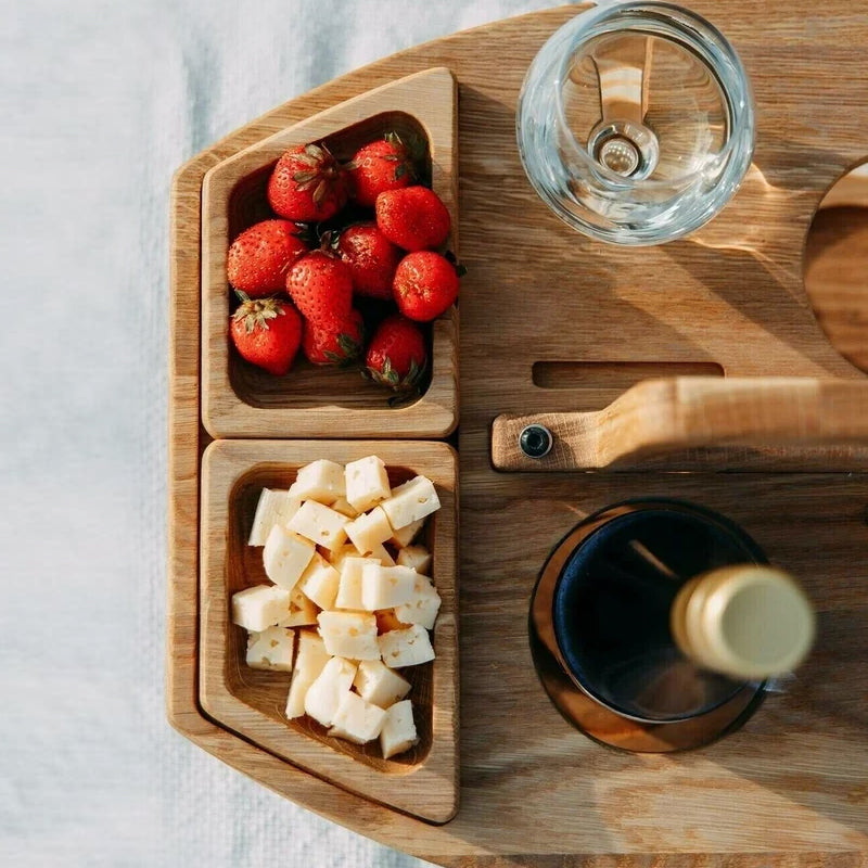 Wooden Picnic Tray for Wine and Snacks – Compact and Portable for Outdoor Use