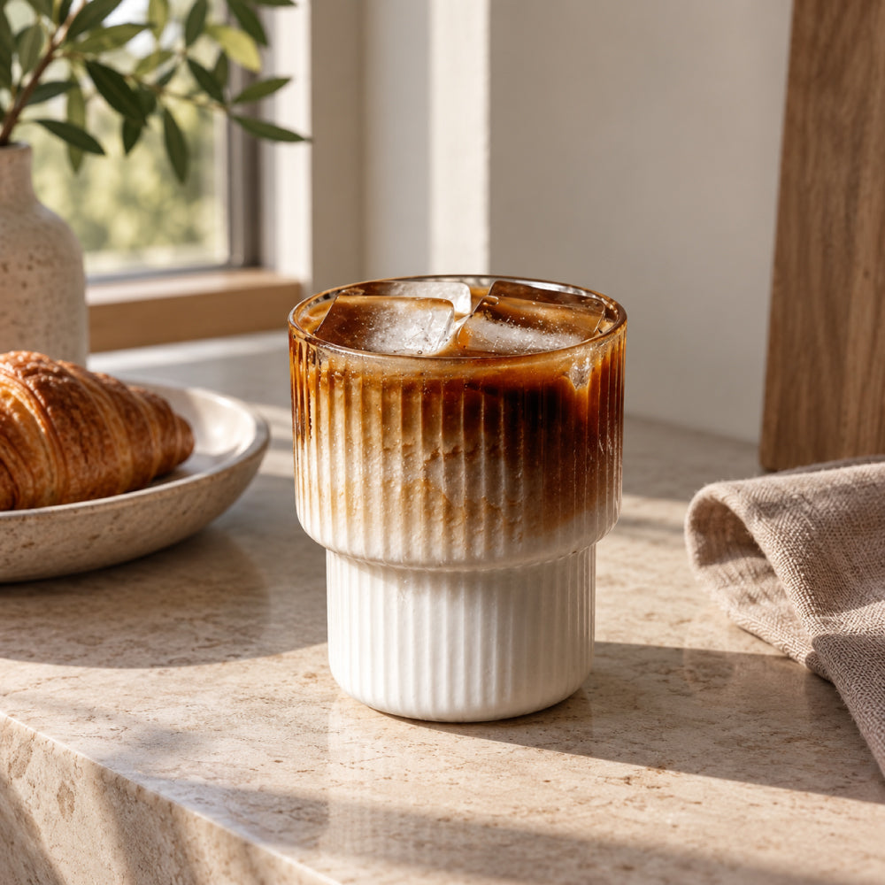 Ribbed Glass Set – High-Quality Glassware for Hot and Cold Drinks