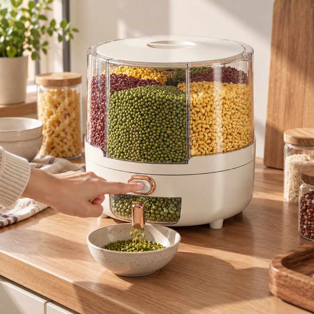 Rotating Food Storage Container with Dispenser