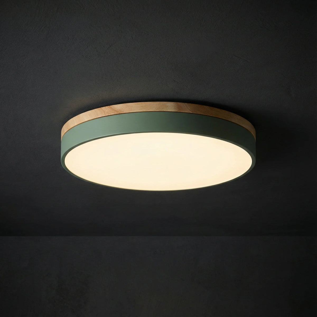 Round Wood Ceiling Light – Adjustable Color Temperature and Dimmable