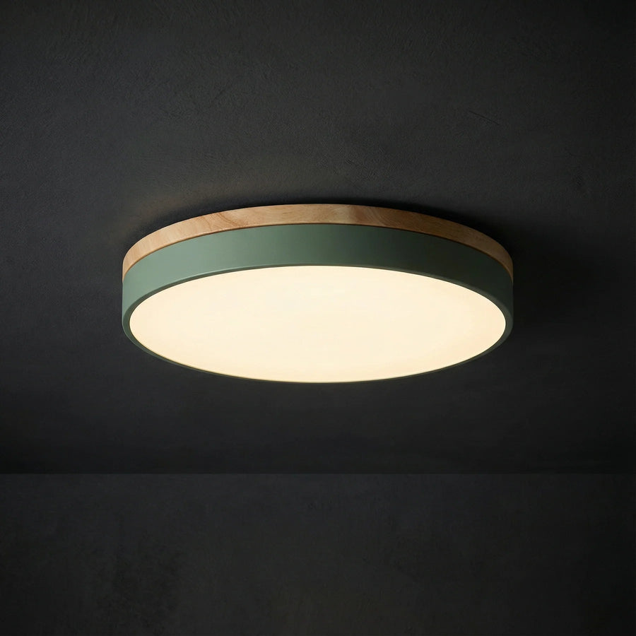Round Wood Ceiling Light – Adjustable Color Temperature and Dimmable