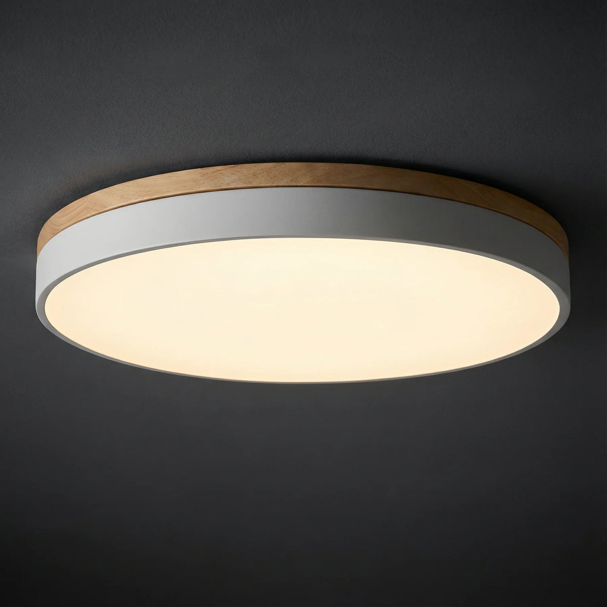 Round Wood Ceiling Light – Adjustable Color Temperature and Dimmable