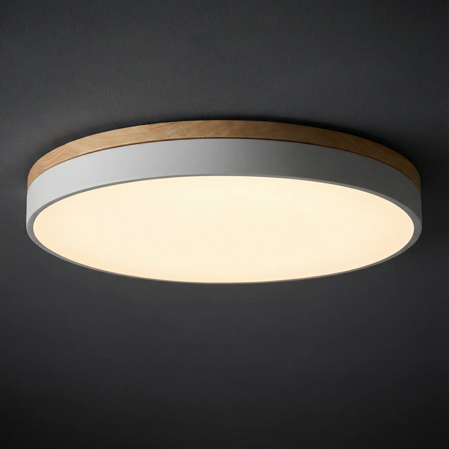 Round Wood Ceiling Light – Adjustable Color Temperature and Dimmable