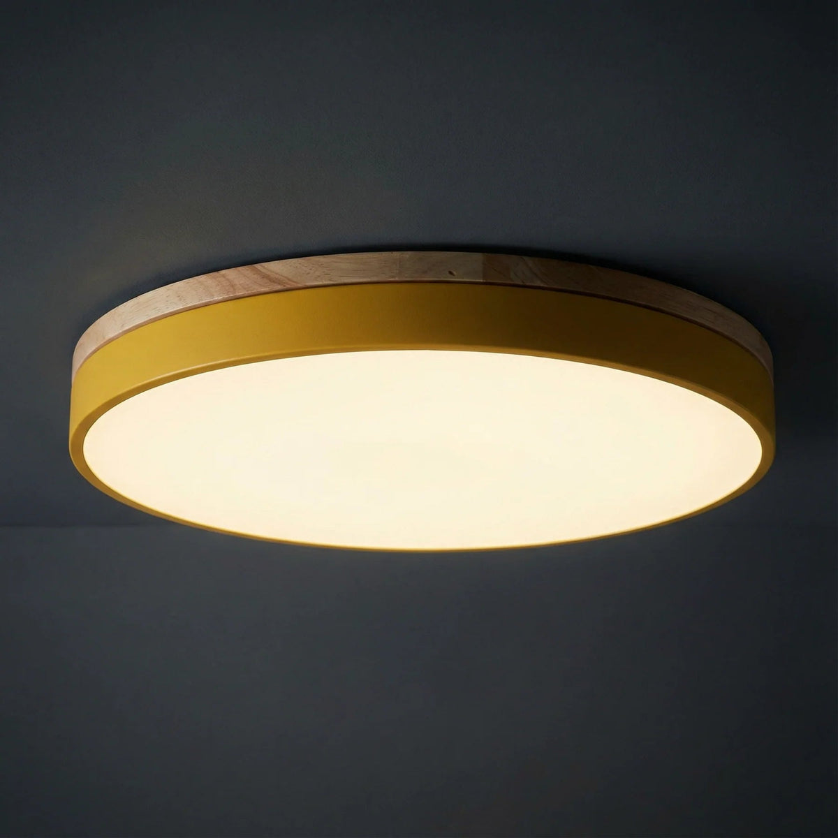 Round Wood Ceiling Light – Adjustable Color Temperature and Dimmable