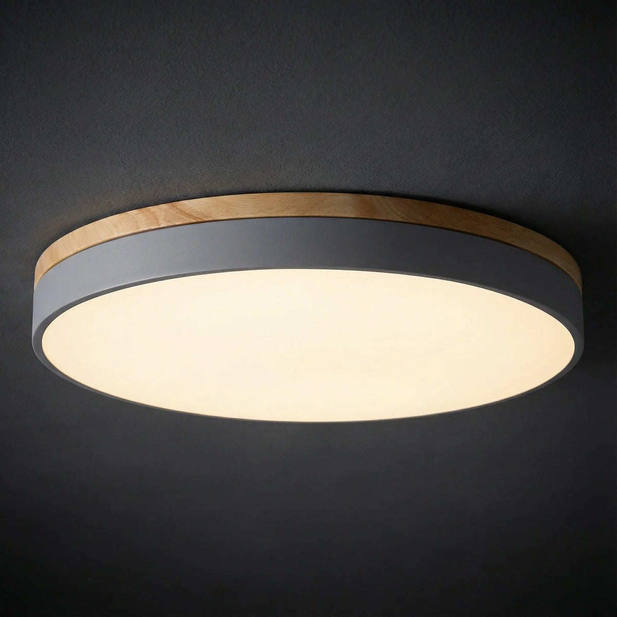 Round Wood Ceiling Light – Adjustable Color Temperature and Dimmable