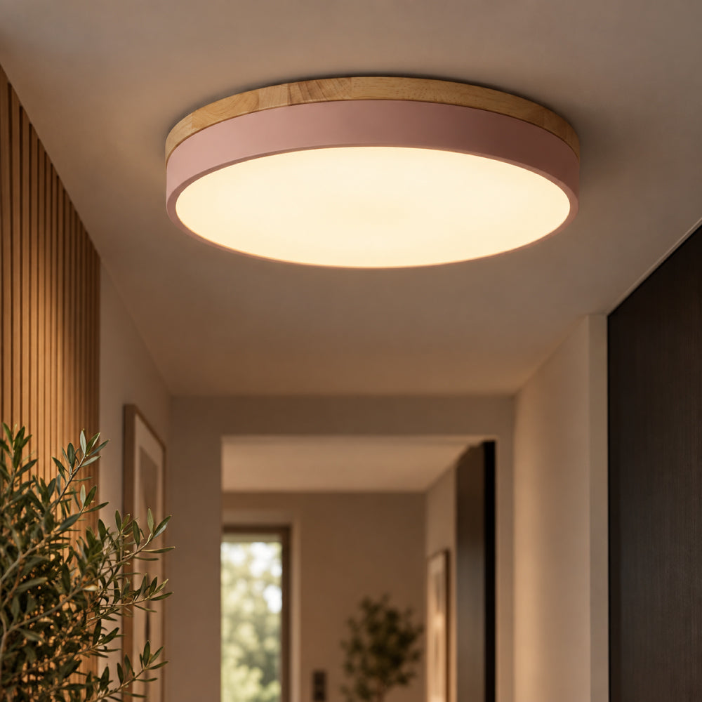 Round Wood Ceiling Light – Adjustable Color Temperature and Dimmable