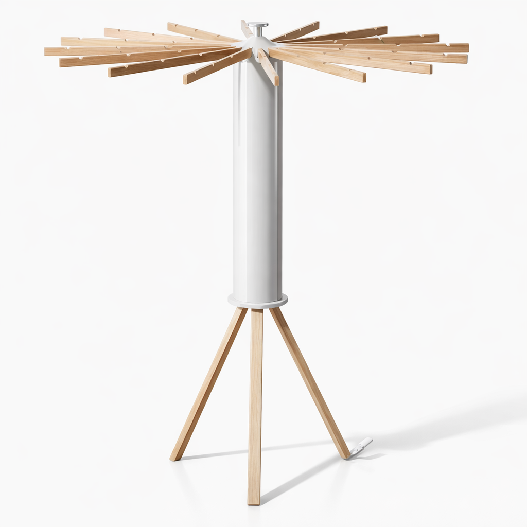 Foldable Steel Drying Rack with Beech Wood Arms – Space-Saving for Indoor and Outdoor Use