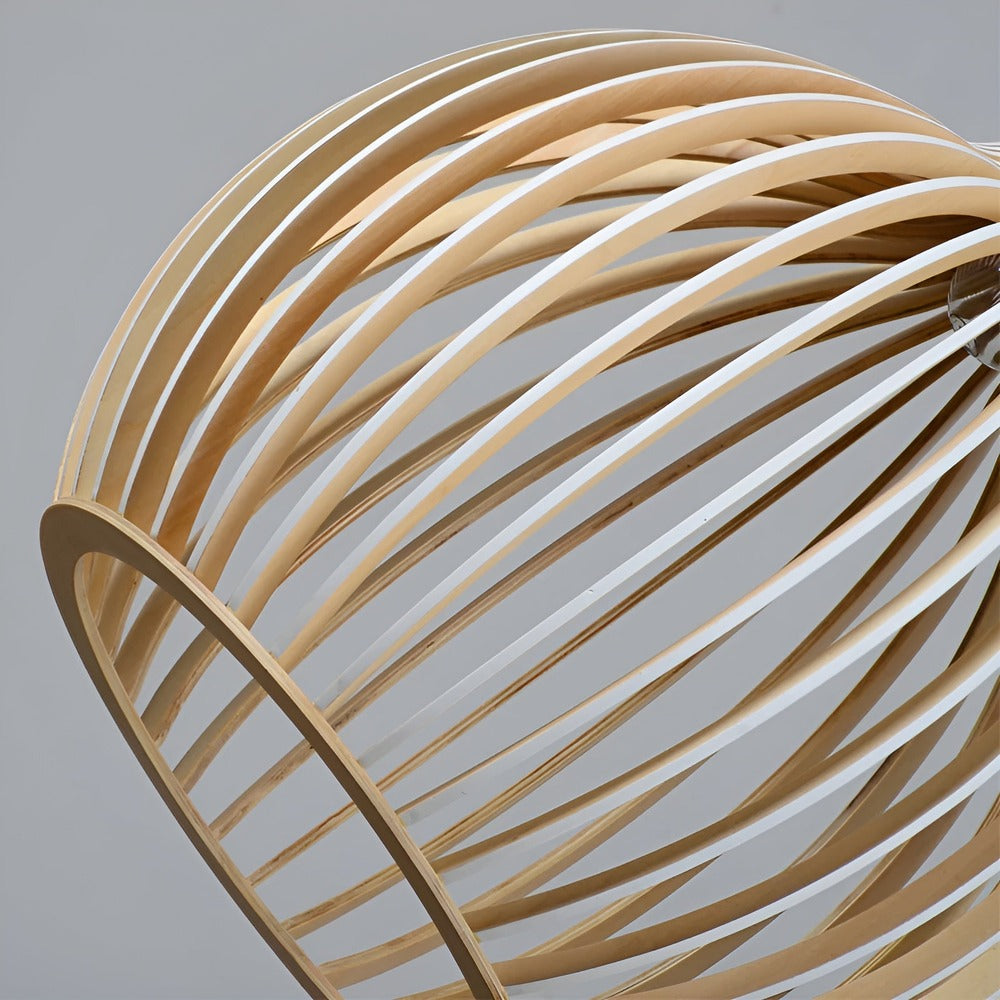 Scandinavian Wood Pendant Light – Slatted Design for Dining Tables