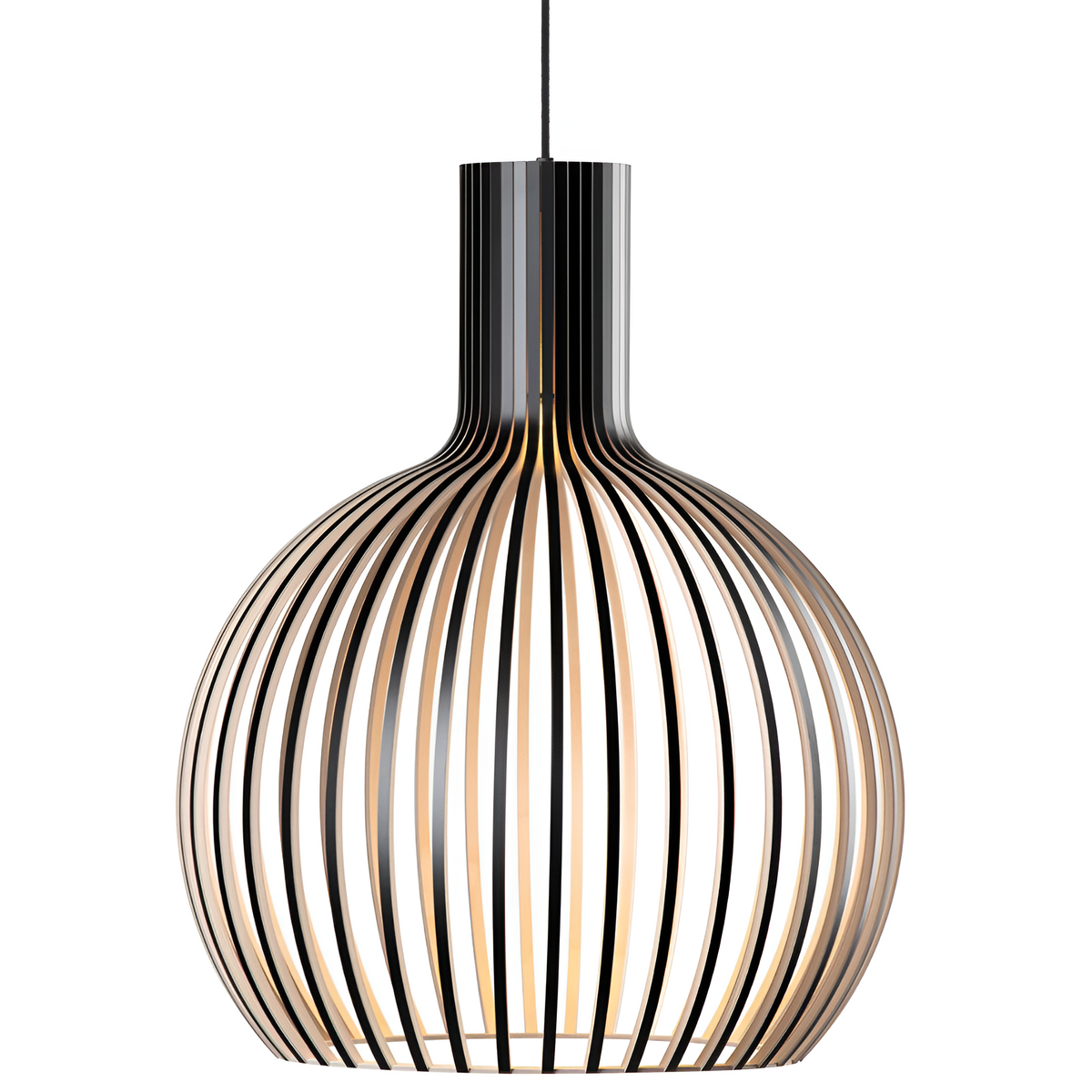 Scandinavian Wood Pendant Light – Slatted Design for Dining Tables