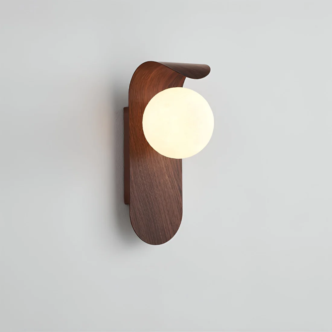 Scandinavian Wood Wall Light – Minimalist Globe Design with LED Light