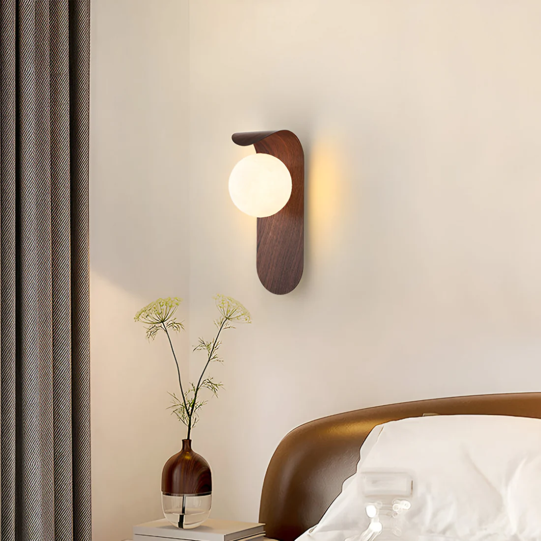 Scandinavian Wood Wall Light – Minimalist Globe Design with LED Light