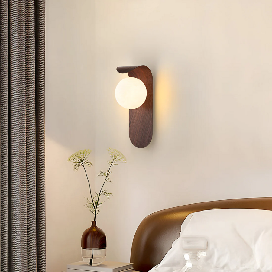 Scandinavian Wood Wall Light – Minimalist Globe Design with LED Light