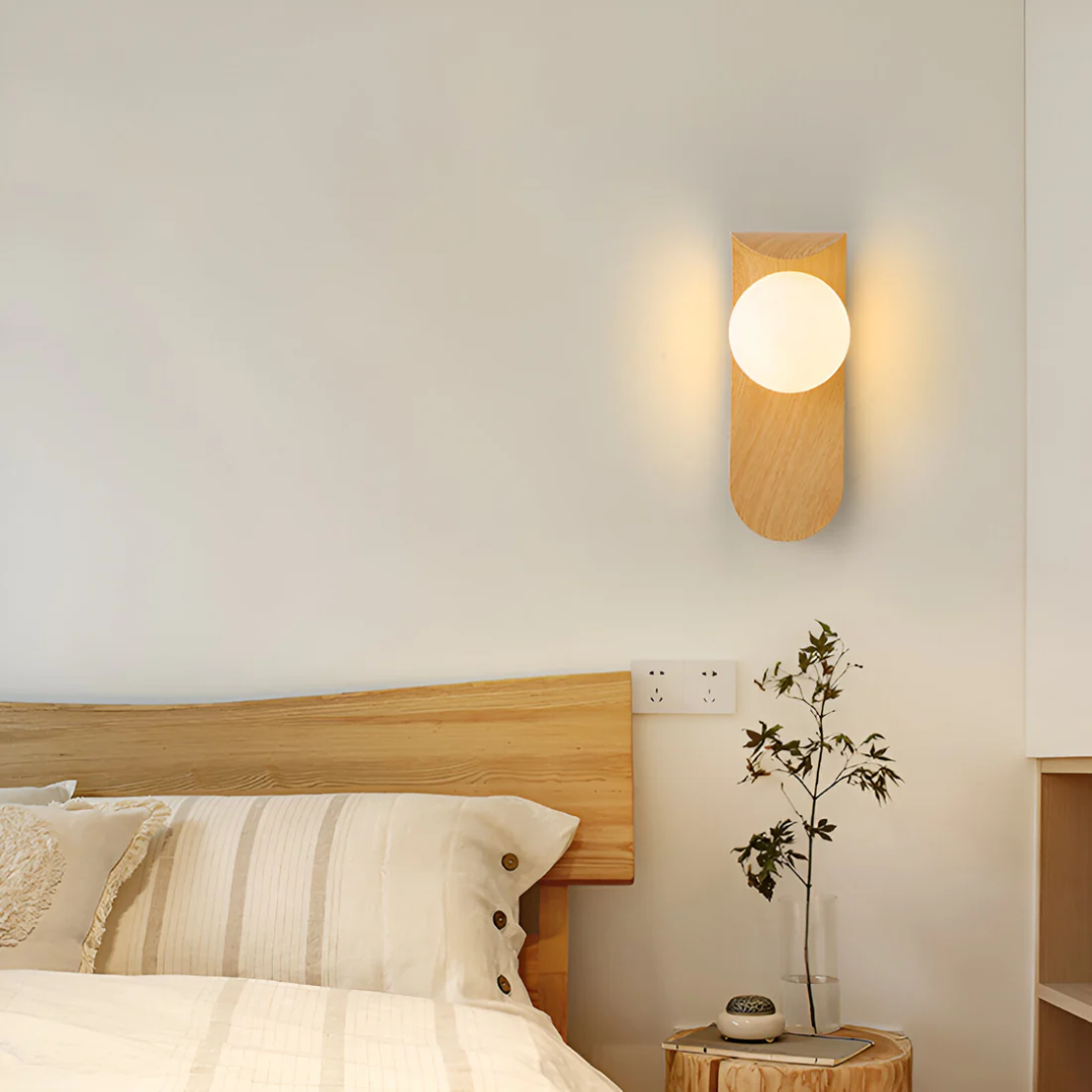 Scandinavian Wood Wall Light – Minimalist Globe Design with LED Light