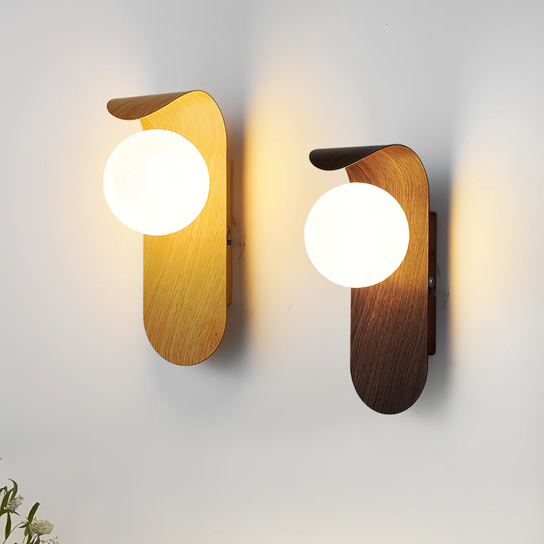 Scandinavian Wood Wall Light – Minimalist Globe Design with LED Light
