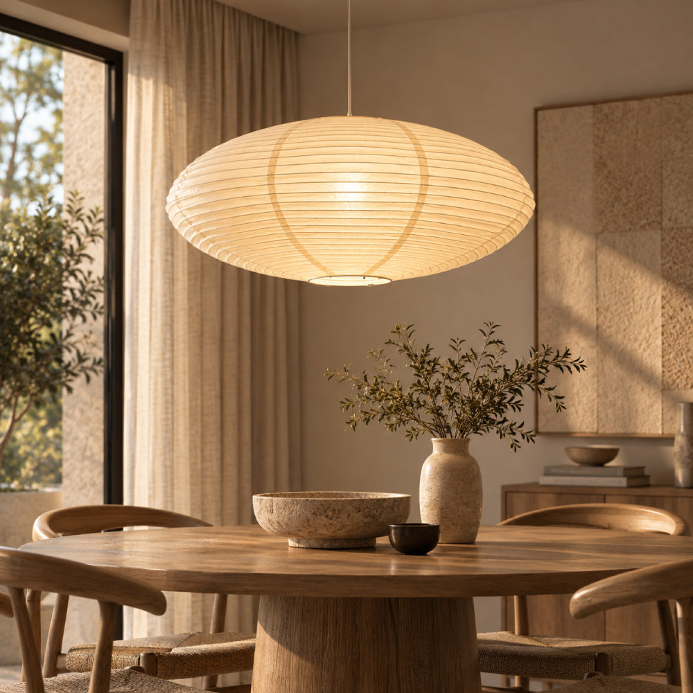 Cotton Paper Dining Pendant Light – Oval Lantern Design