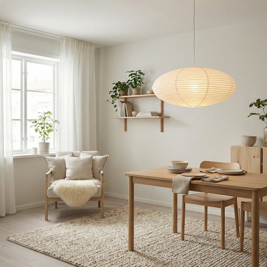 Cotton Paper Dining Pendant Light – Oval Lantern Design