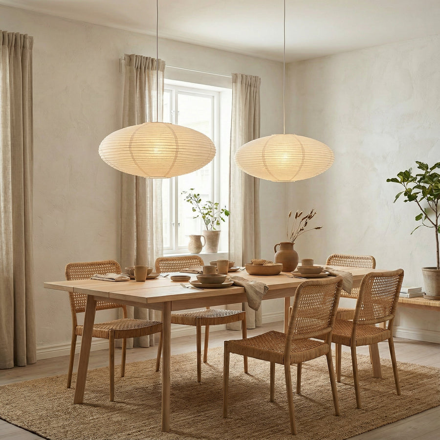 Cotton Paper Dining Pendant Light – Oval Lantern Design