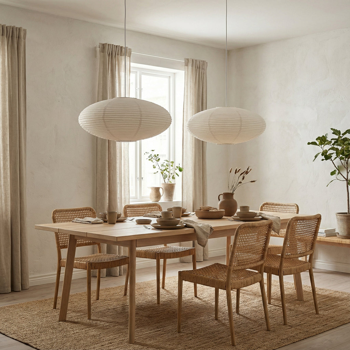 Cotton Paper Dining Pendant Light – Oval Lantern Design