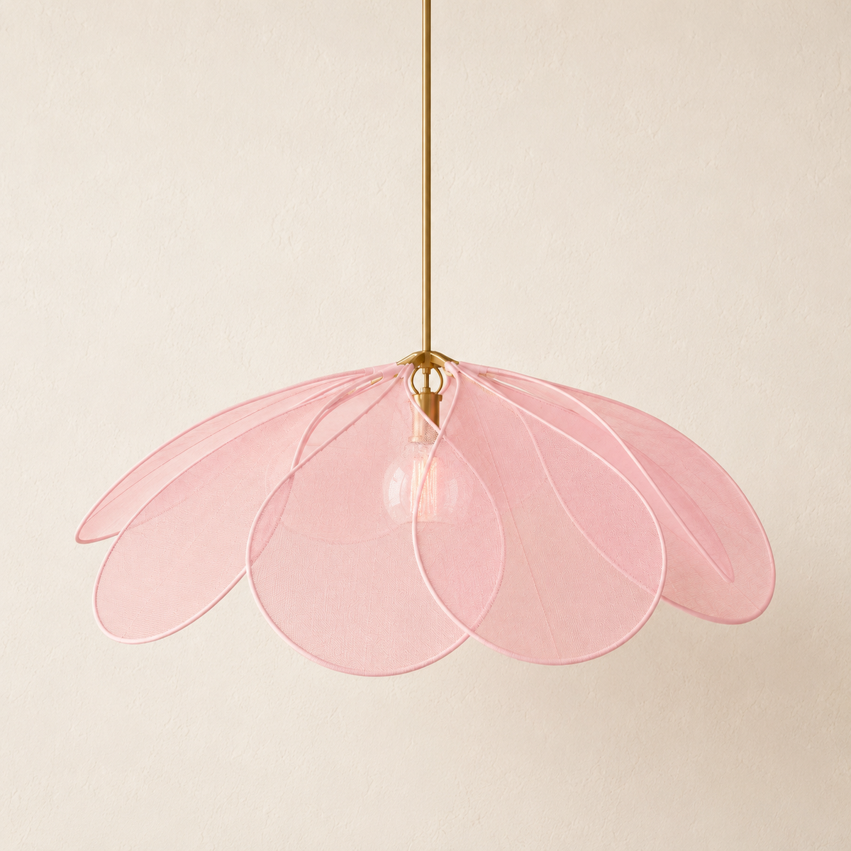 Floral Fabric Dining Pendant Light with Brass Details
