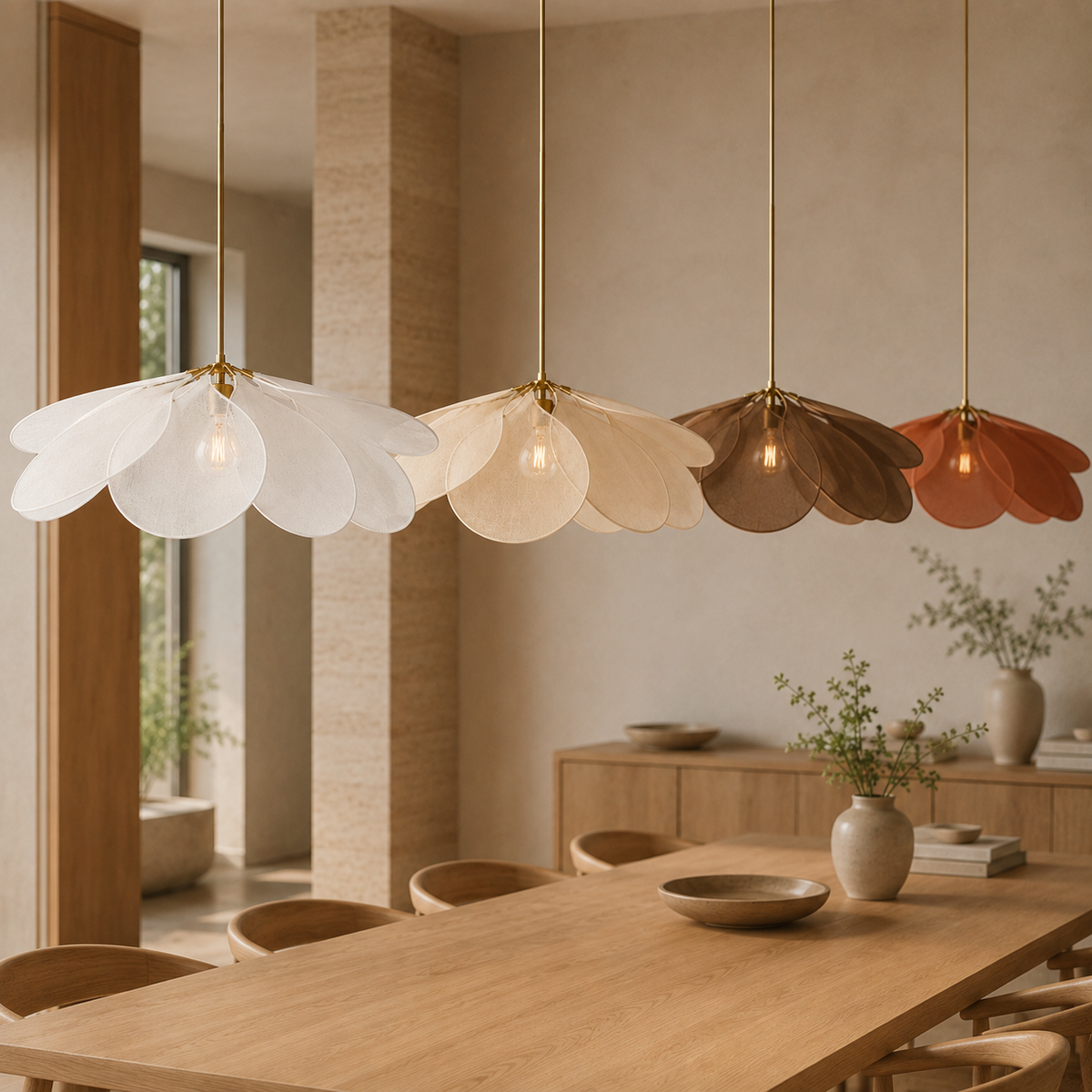 Floral Fabric Dining Pendant Light with Brass Details