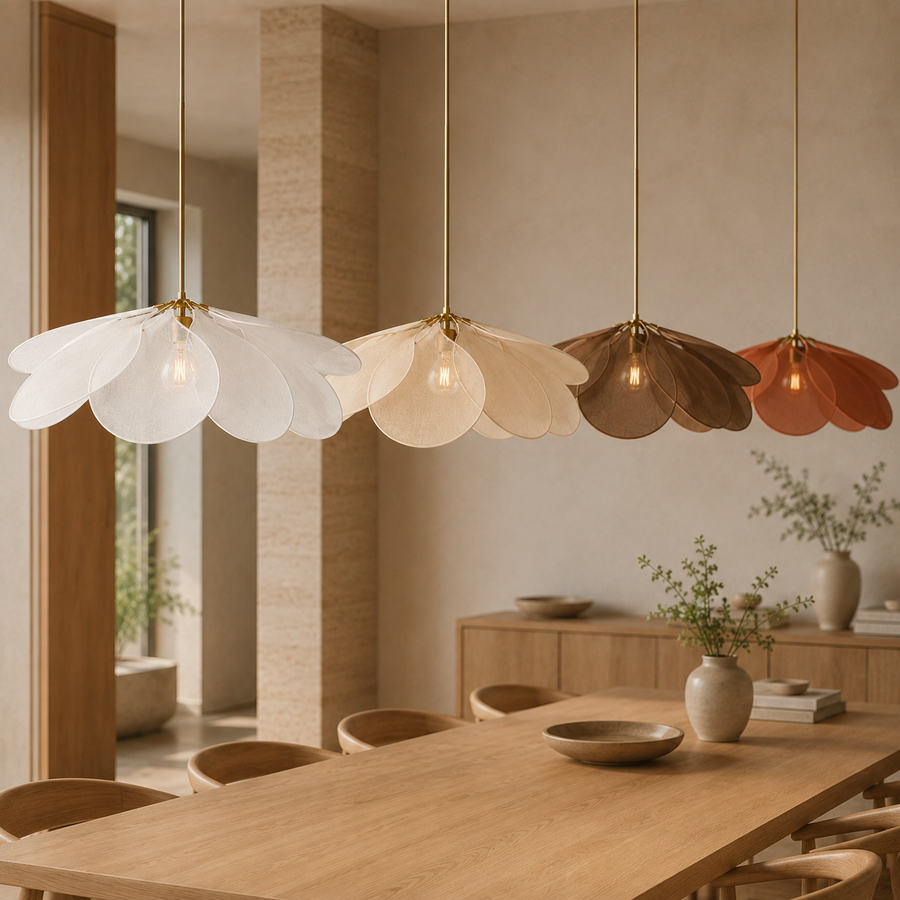 Floral Fabric Dining Pendant Light with Brass Details