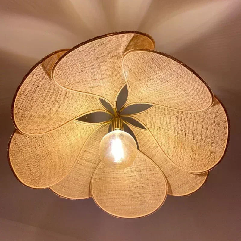Floral Fabric Dining Pendant Light with Brass Details