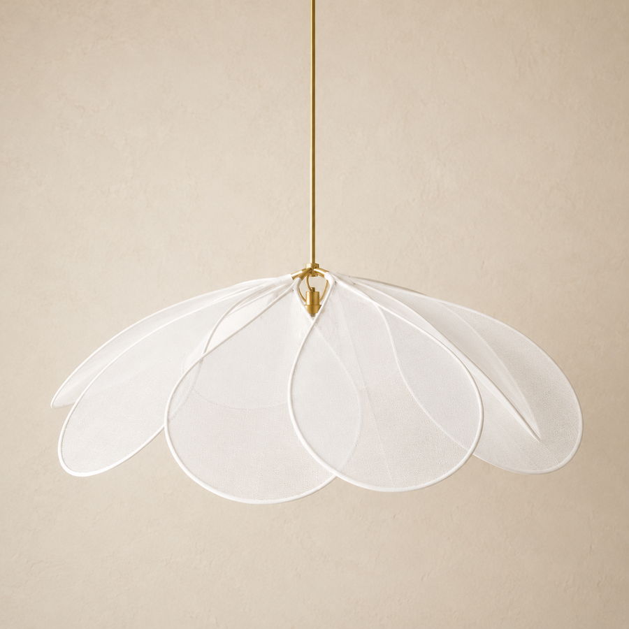 Floral Fabric Dining Pendant Light with Brass Details