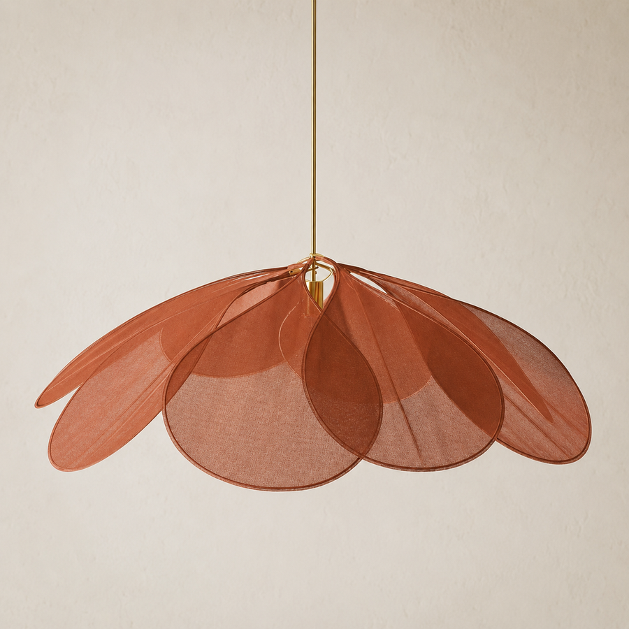 Floral Fabric Dining Pendant Light with Brass Details