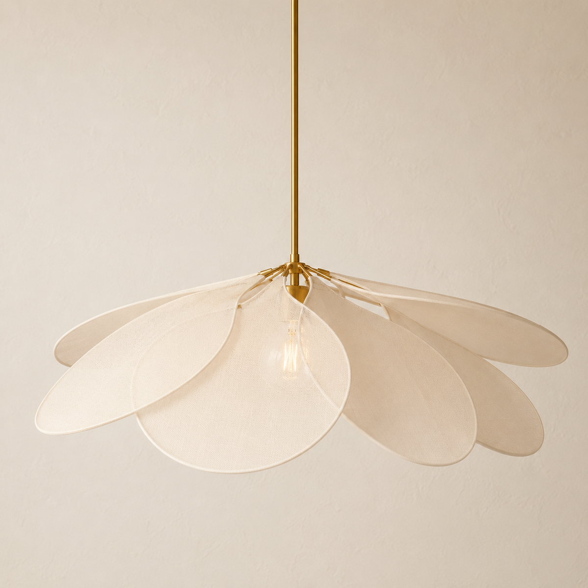 Floral Fabric Dining Pendant Light with Brass Details