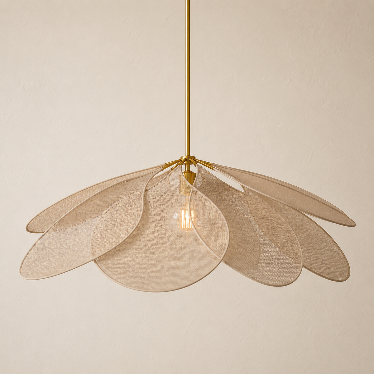 Floral Fabric Dining Pendant Light with Brass Details