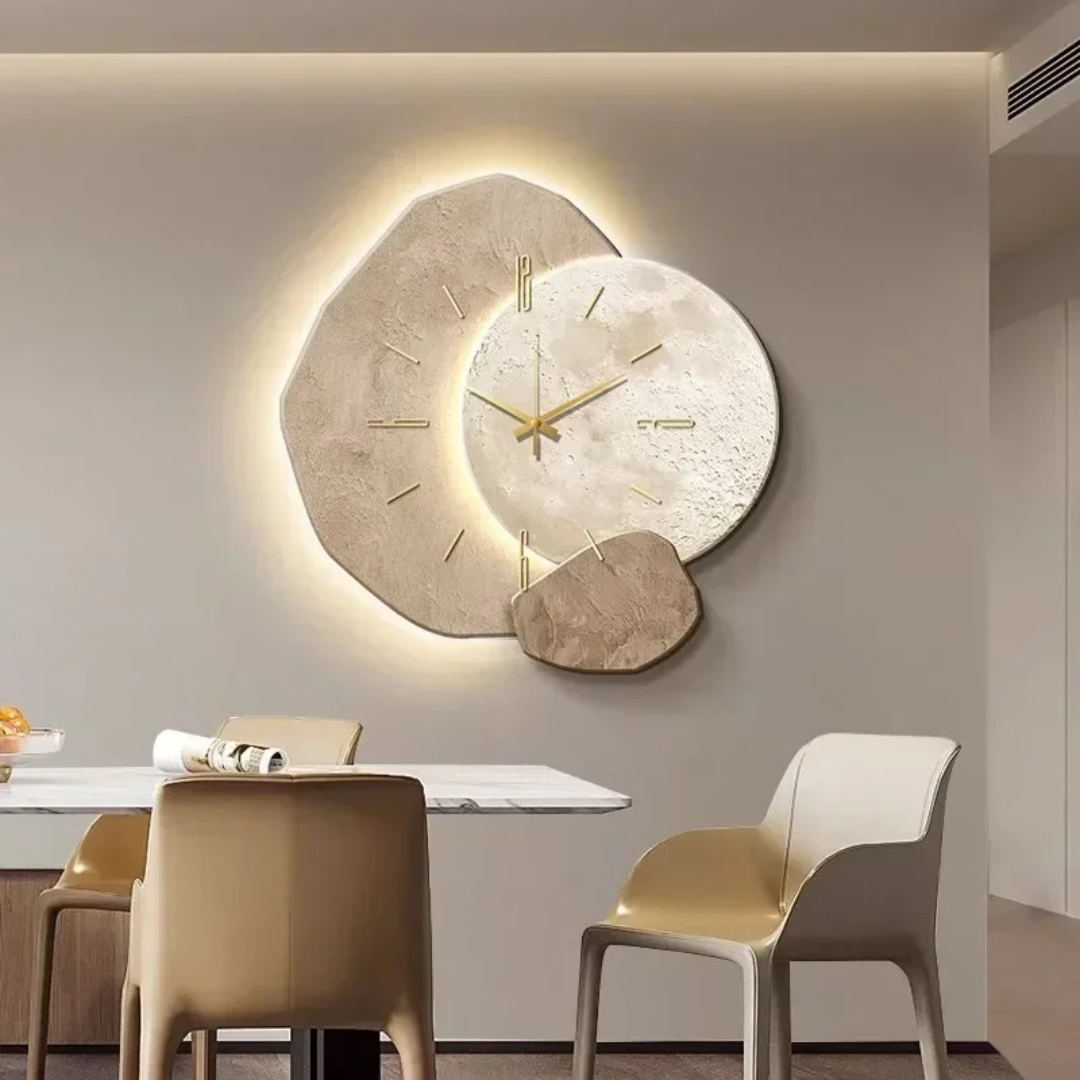 Large Natural Wood Wall Clock with Soft LED Lighting and Silent Movement
