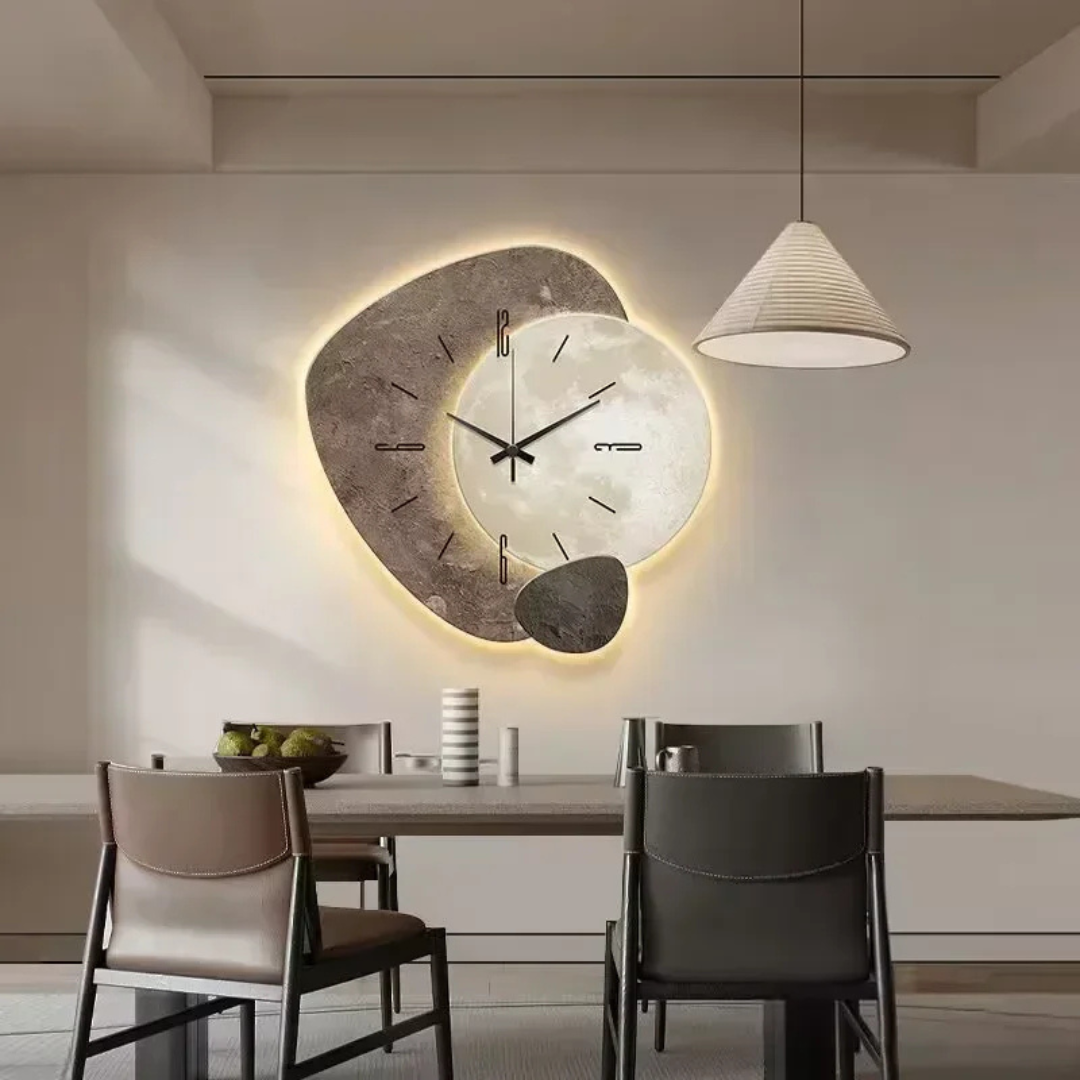 Large Natural Wood Wall Clock with Soft LED Lighting and Silent Movement