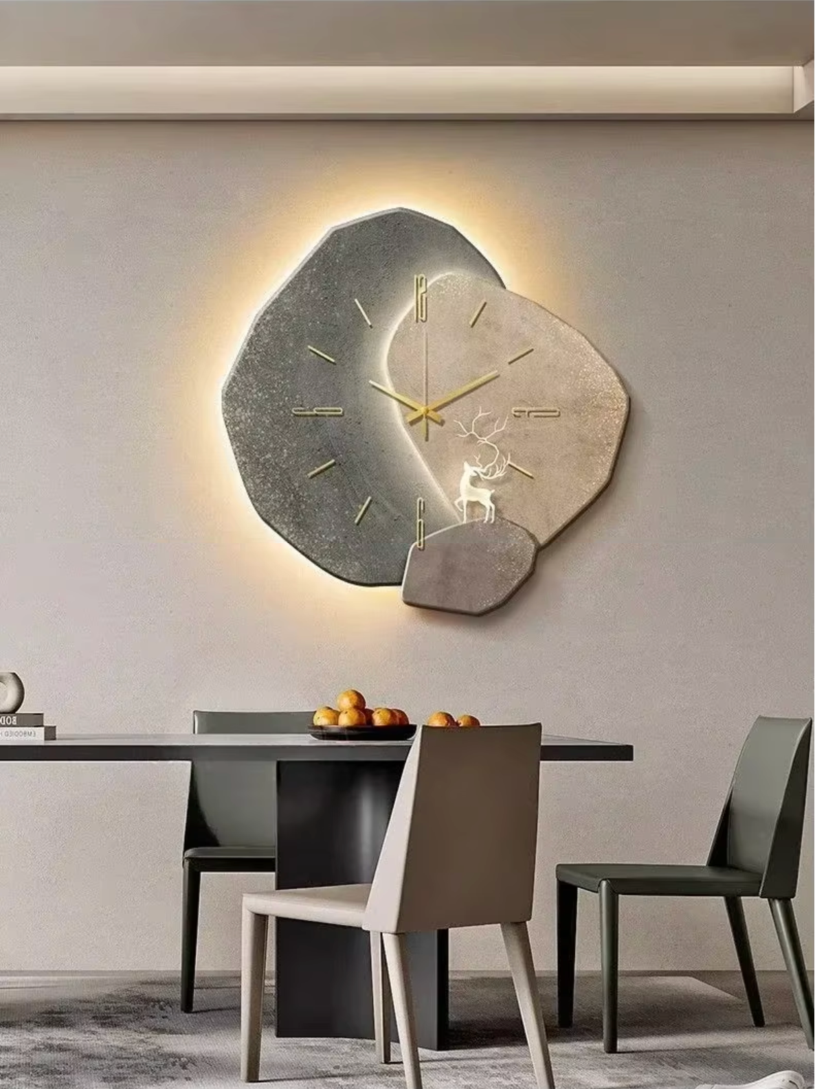 Large Natural Wood Wall Clock with Soft LED Lighting and Silent Movement