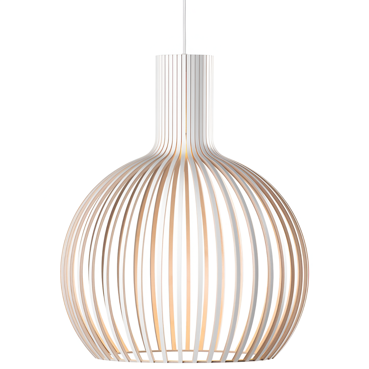 Scandinavian Wood Pendant Light – Slatted Design for Dining Tables