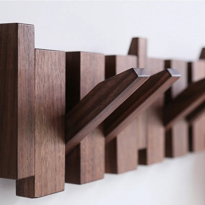 Walnut and Beech Wall Coat Rack – Piano Key Design with 4-8 Hooks