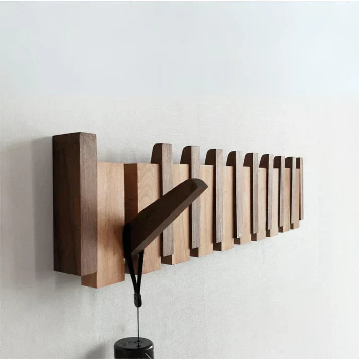 Walnut and Beech Wall Coat Rack – Piano Key Design with 4-8 Hooks