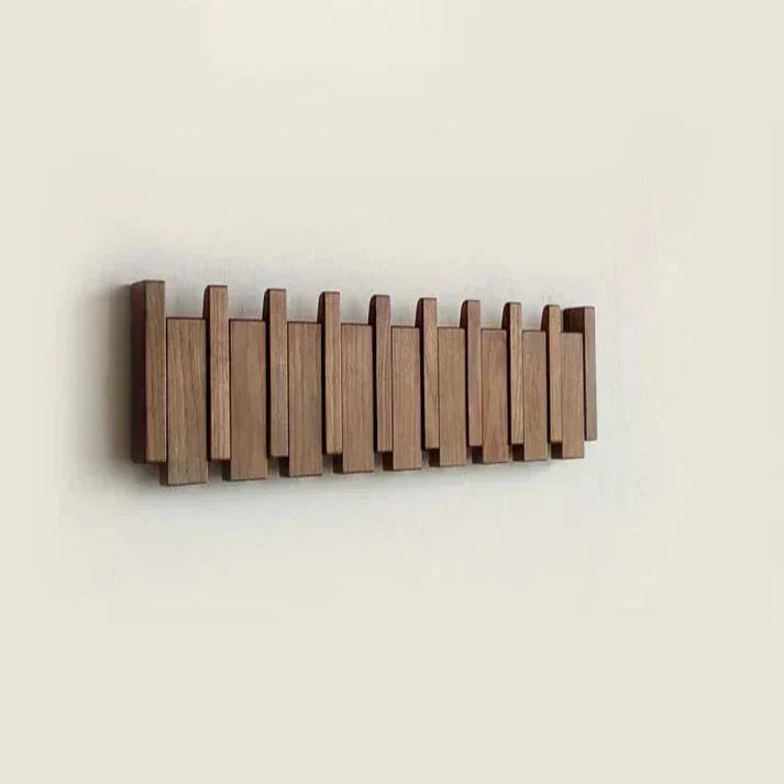 Walnut and Beech Wall Coat Rack – Piano Key Design with 4-8 Hooks