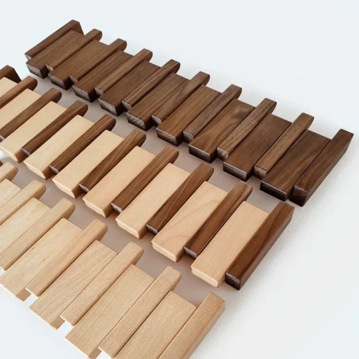 Walnut and Beech Wall Coat Rack – Piano Key Design with 4-8 Hooks