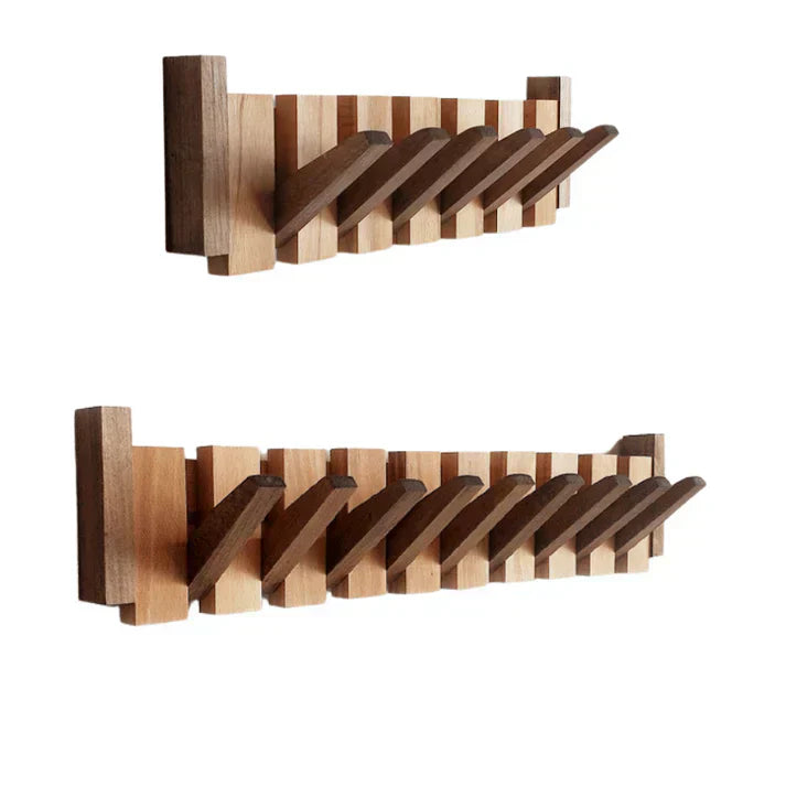 Walnut and Beech Wall Coat Rack – Piano Key Design with 4-8 Hooks