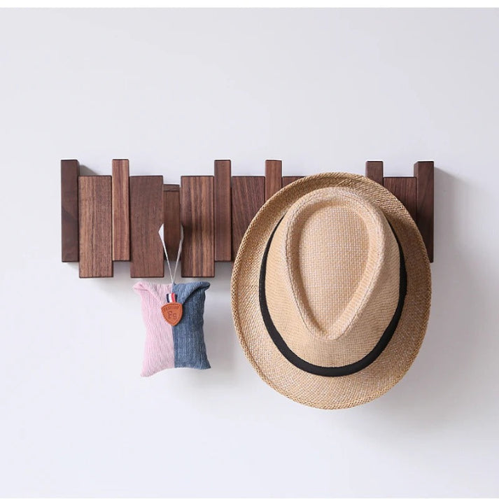 Walnut and Beech Wall Coat Rack – Piano Key Design with 4-8 Hooks