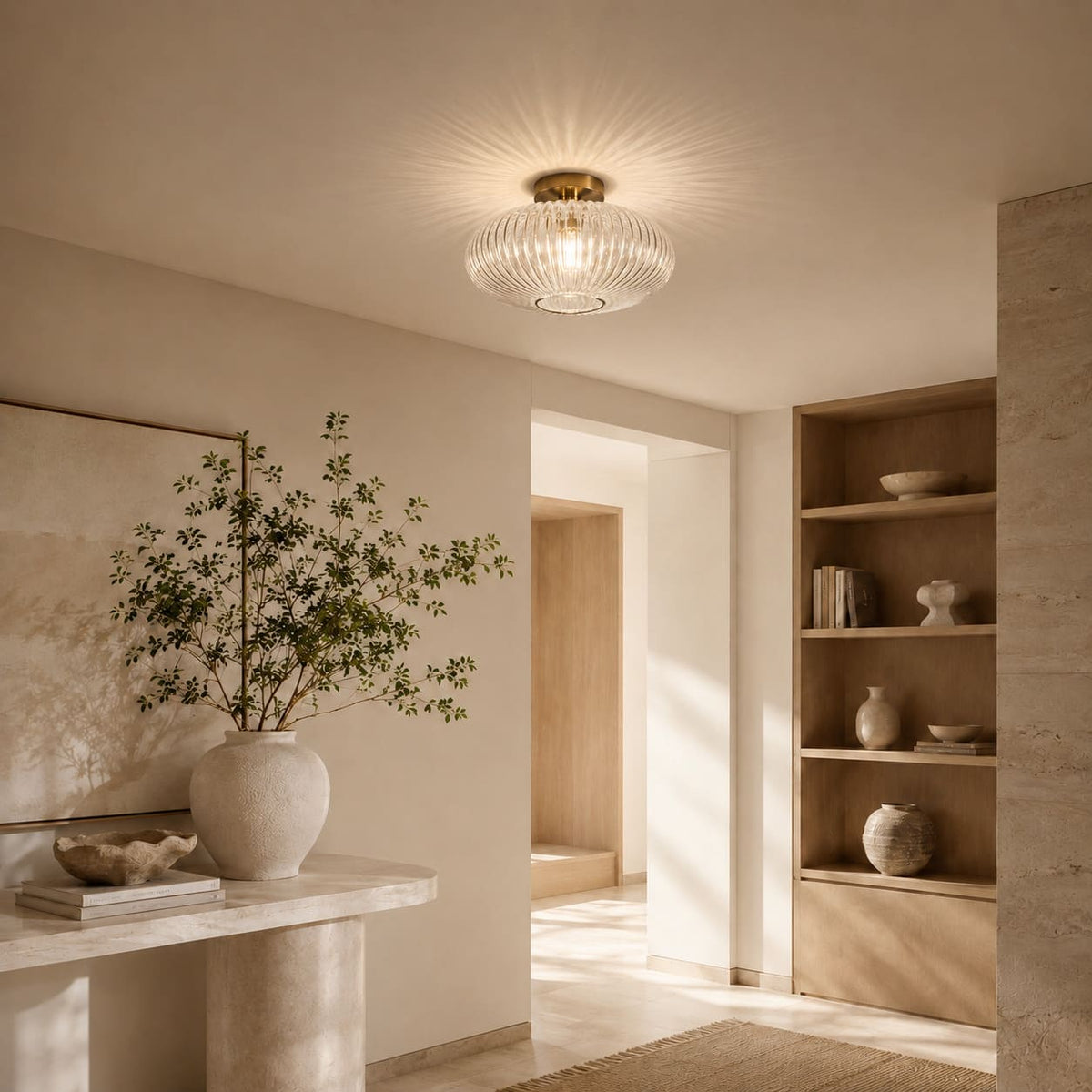 Vintage Entryway Ceiling Light in Smoked and Colored Glass – Elegant Atmospheric Lighting