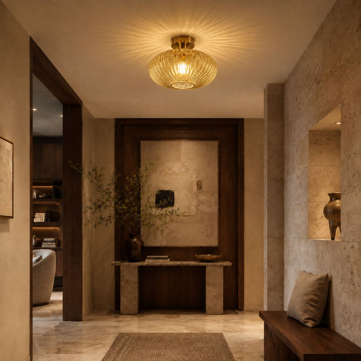 Vintage Entryway Ceiling Light in Smoked and Colored Glass – Elegant Atmospheric Lighting