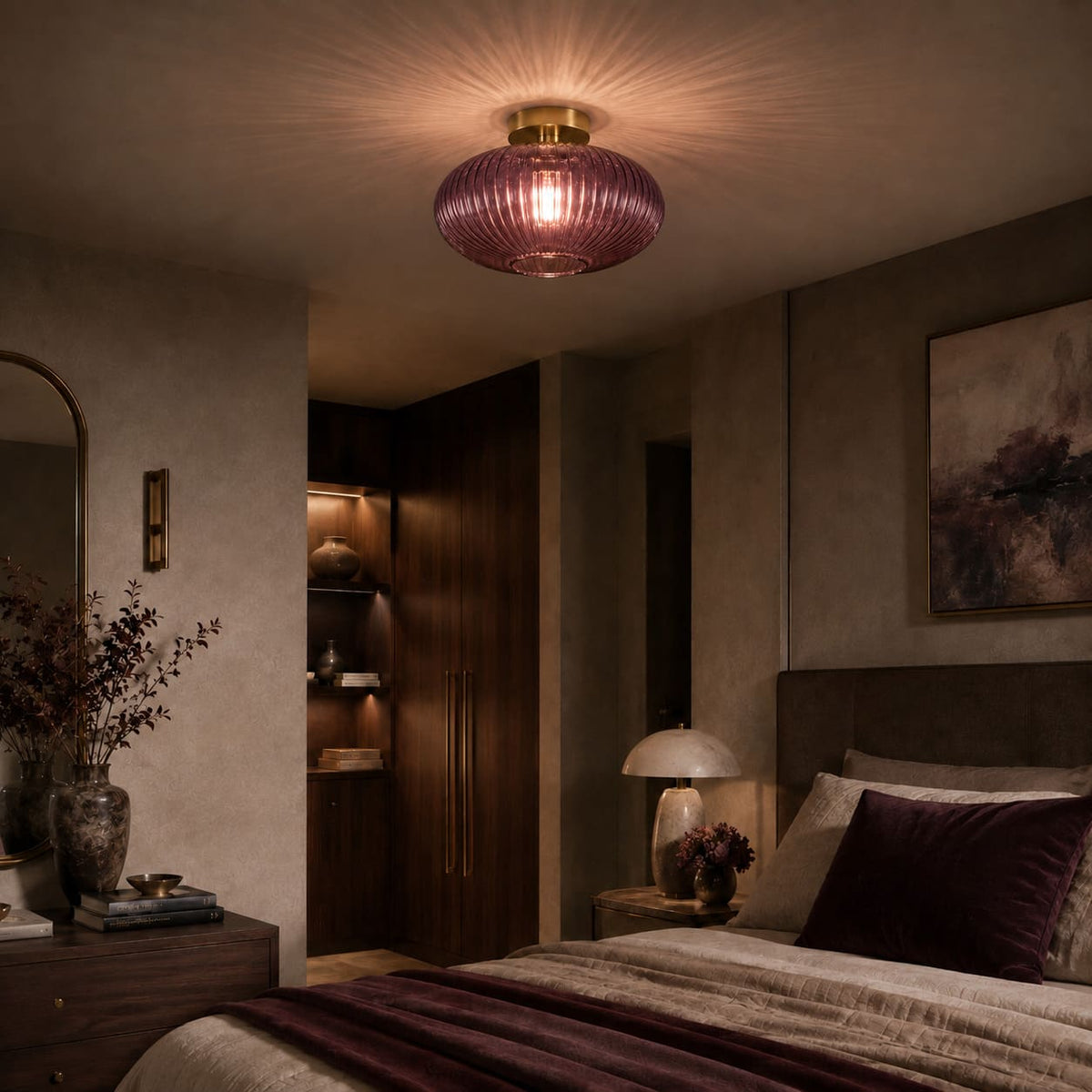 Vintage Entryway Ceiling Light in Smoked and Colored Glass – Elegant Atmospheric Lighting