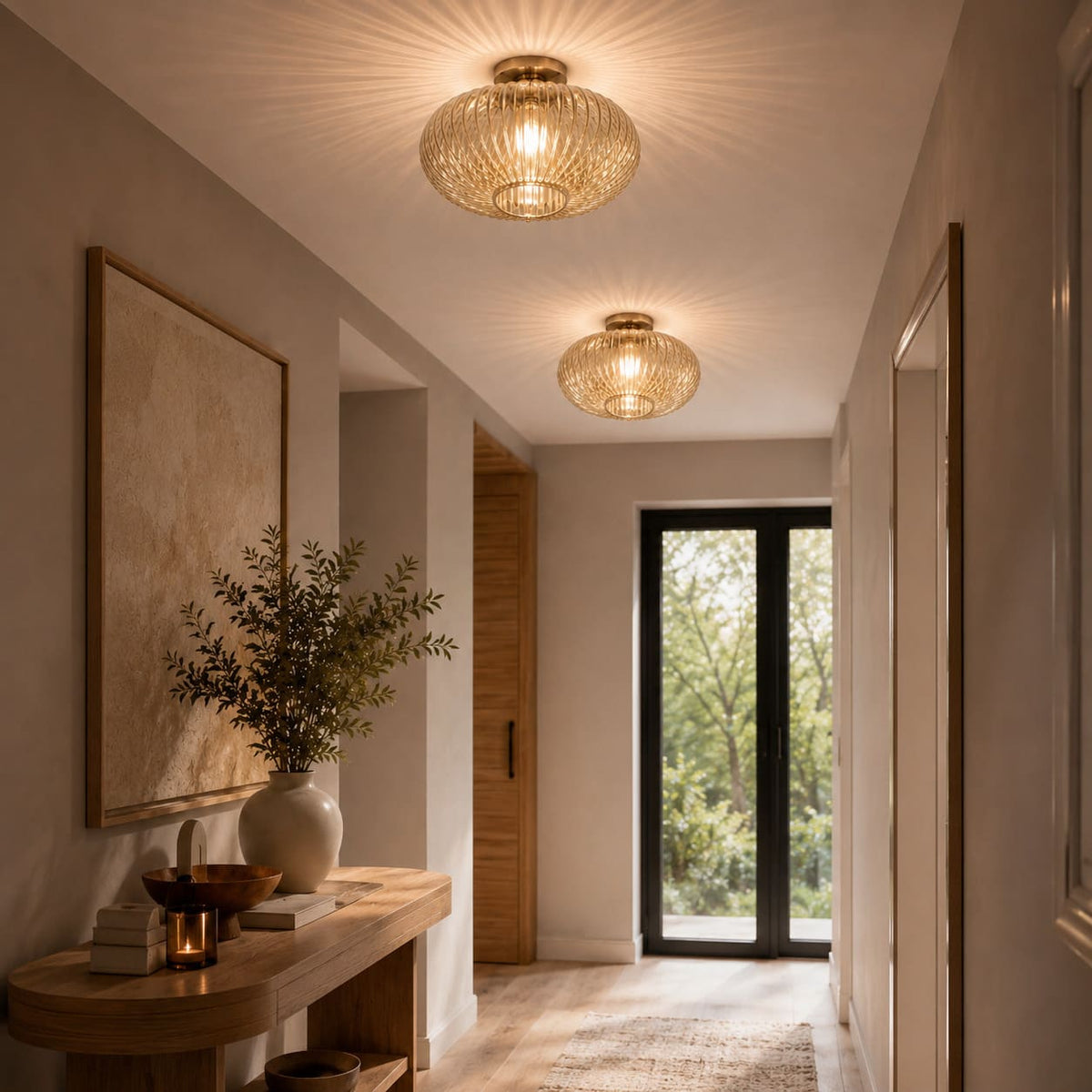 Vintage Entryway Ceiling Light in Smoked and Colored Glass – Elegant Atmospheric Lighting