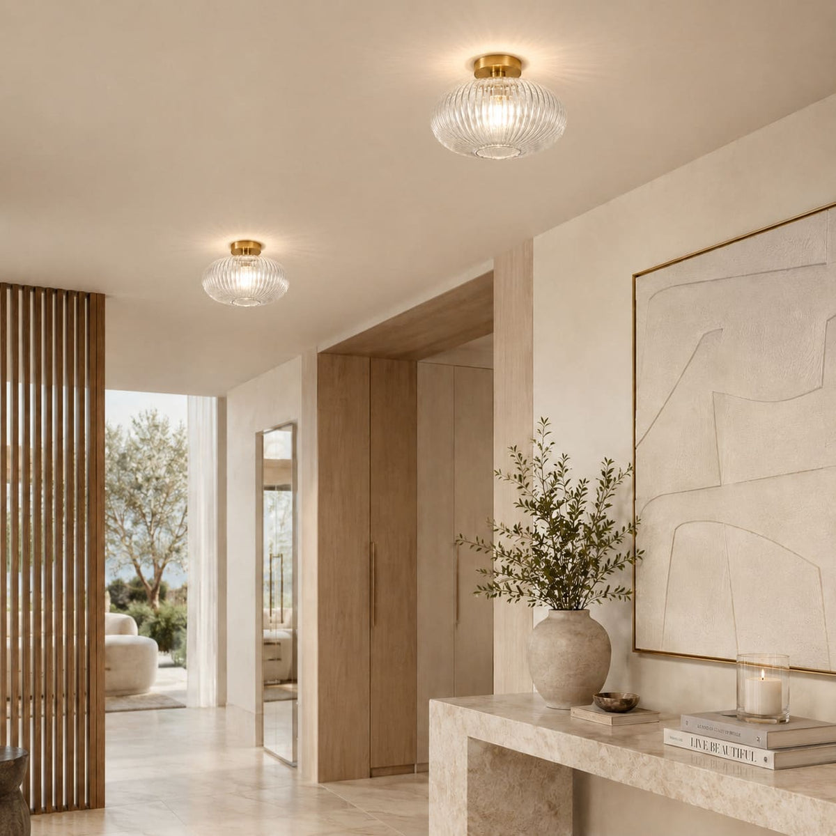 Vintage Entryway Ceiling Light in Smoked and Colored Glass – Elegant Atmospheric Lighting